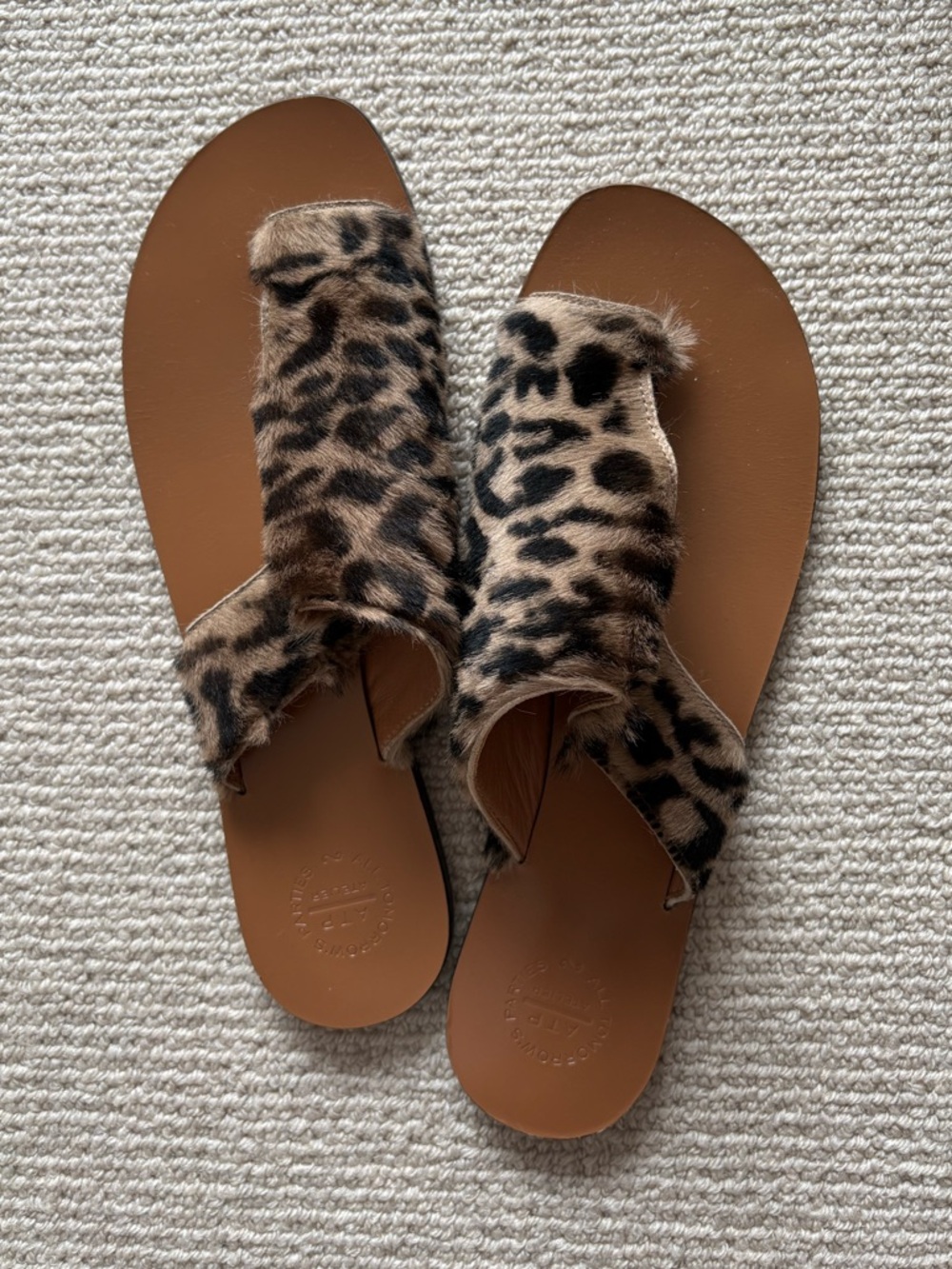 ATP ATELIER Fur Leopard Print Slide Sandals